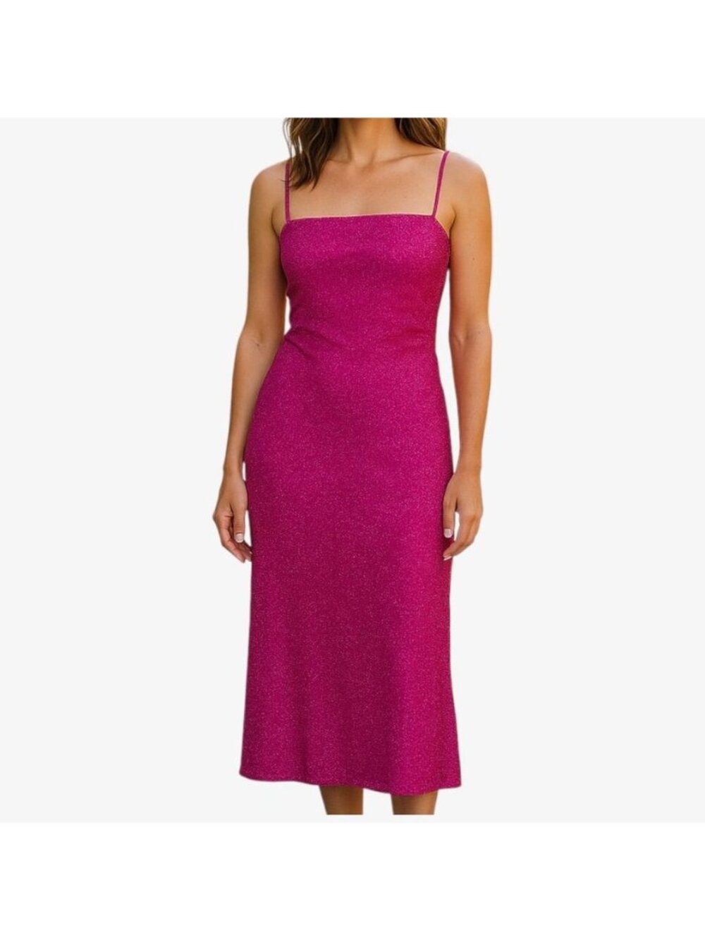 NWT Reformation Metallic Shimmer Dress L Pink Prom Breslin Midi NEW Low Back